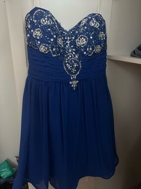 David's Bridal Royal Blue Strapless Beaded Prom Dress